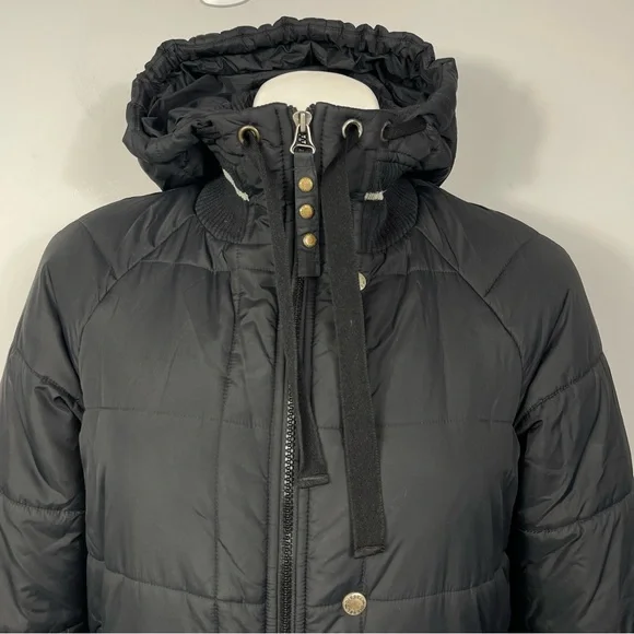 Diesel Woman’s Puffer Jacket Black High Low Hooded Insulated Winter Coat M - Picture 10 of 16